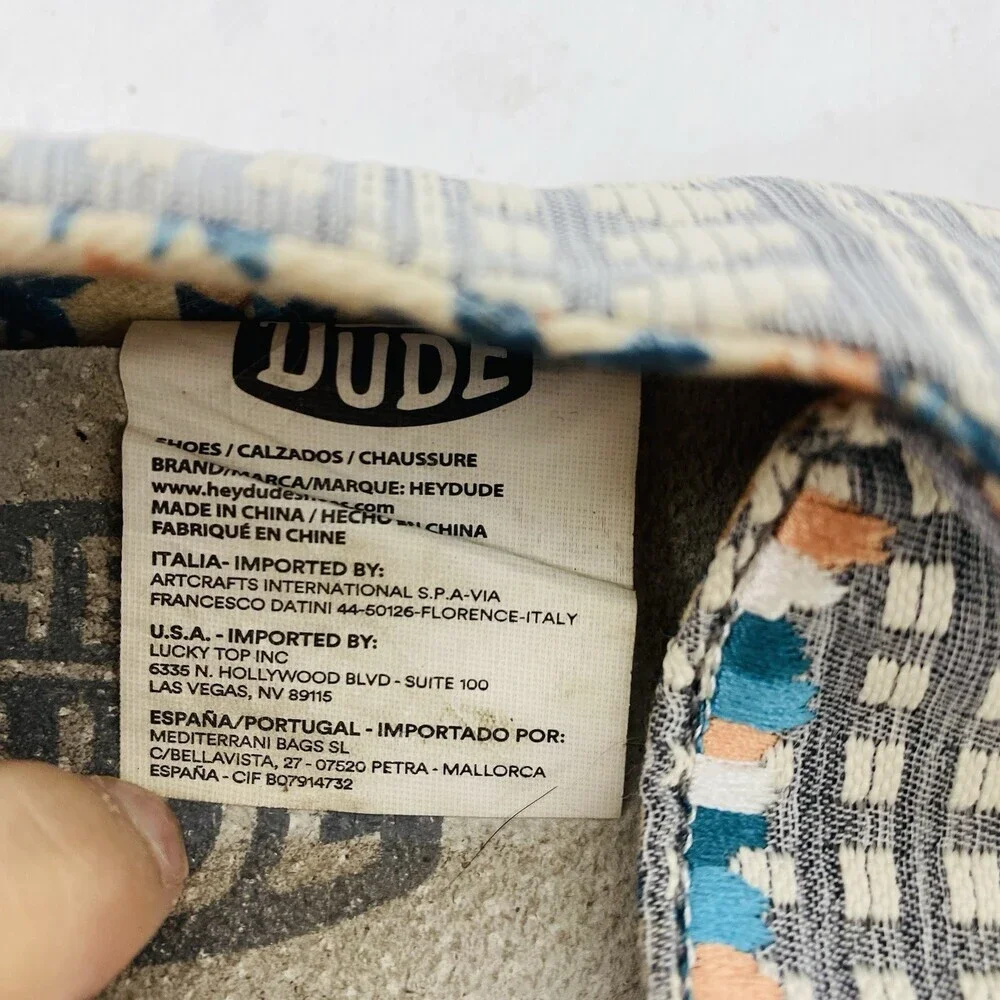 Hey Dude Wendy Boho Embroidery Slip On Shoes Grey Womens Size 7 Casual Mock Toe